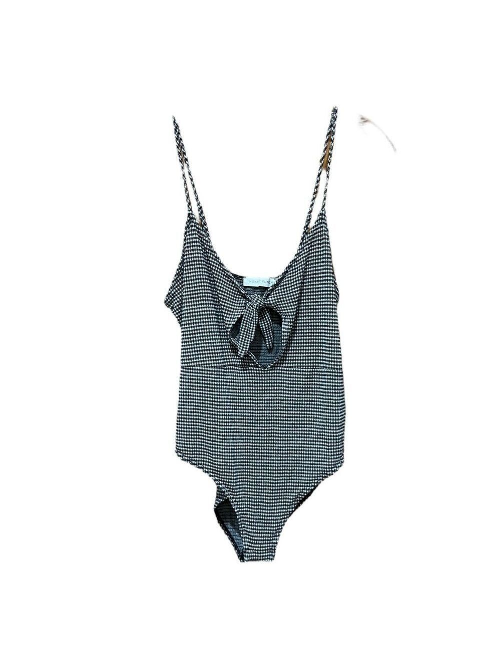 Honey Punch Black and White Bow Cutout Bodysuit Large